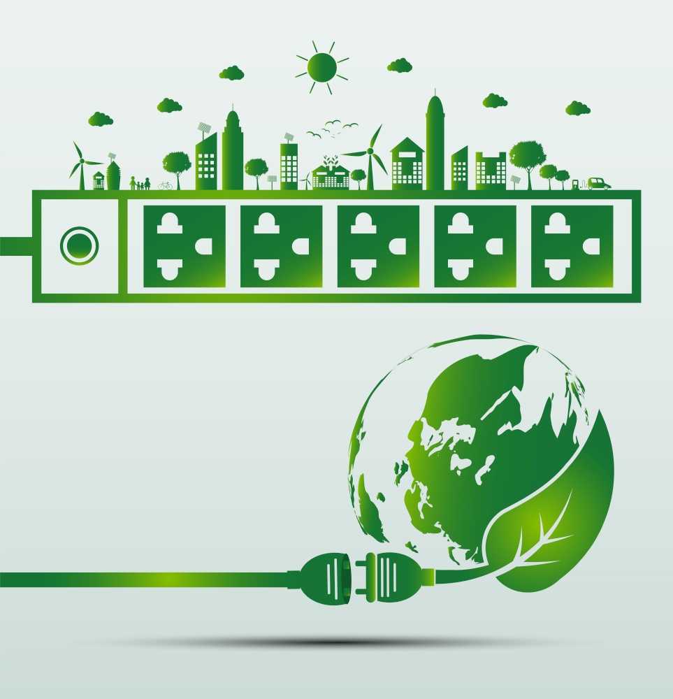 Energy ideas save the world concept Power plug green ecology,Vector illustration