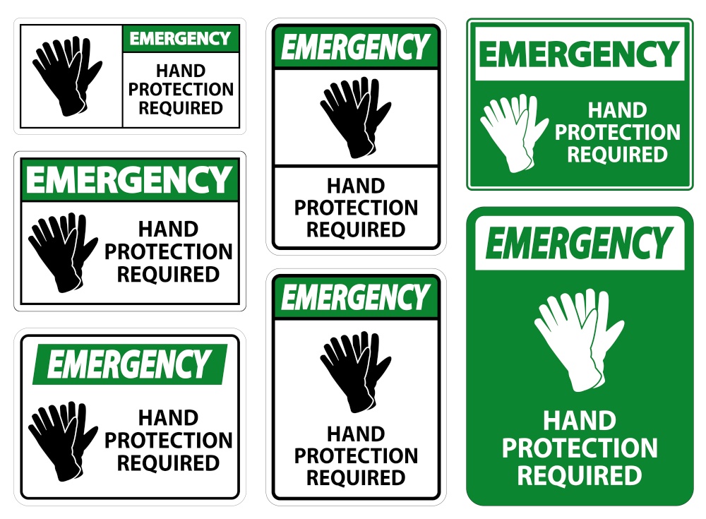 Emergency Hand Protection Required Sign on white background