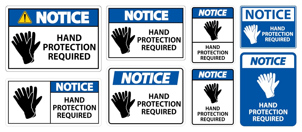 Notice Hand Protection Required Sign on white background