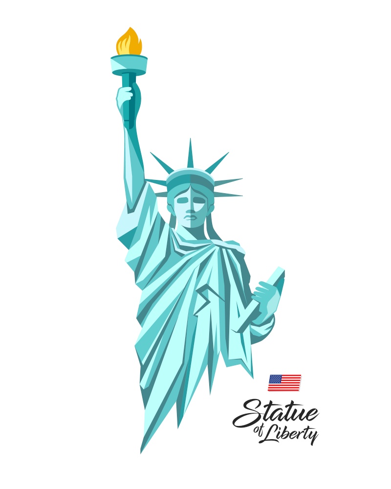 Statue of liberty from United States of america, green design isolated on white background, vector illustration