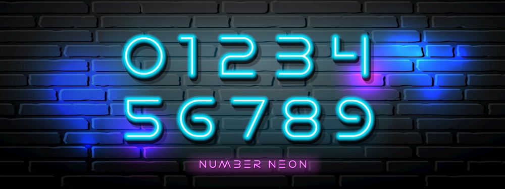 Neon Light number vector collections design on block wall black background, illustration