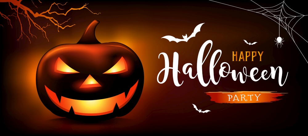 Happy Halloween message pumpkins ghost, bat, on orange and black background, Eps 10 vector illustration