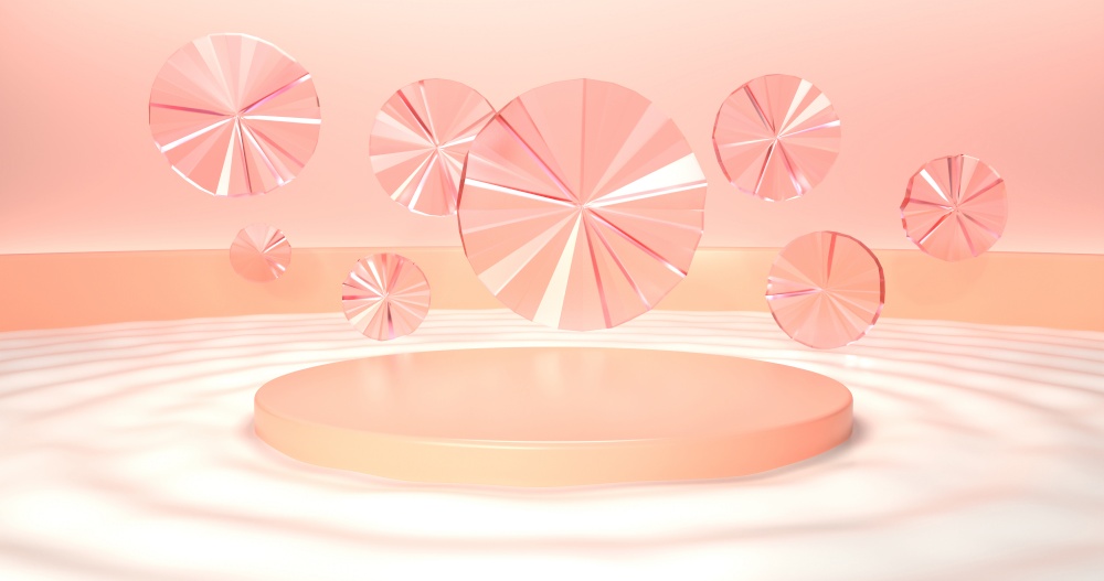 3d rendering of pink podium and disc glass.