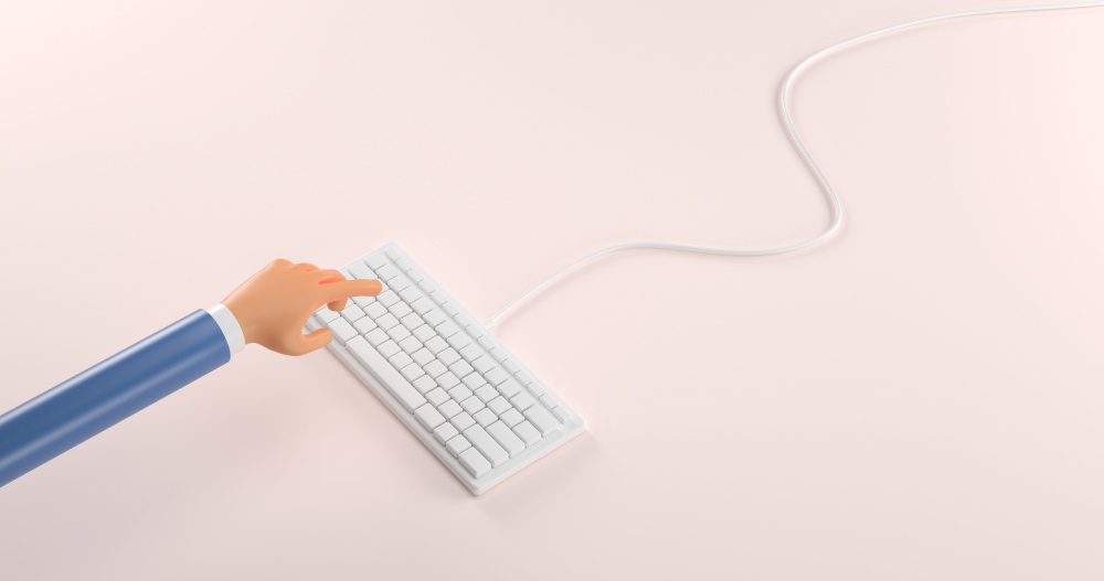 3d rendering of keyboard and hand.