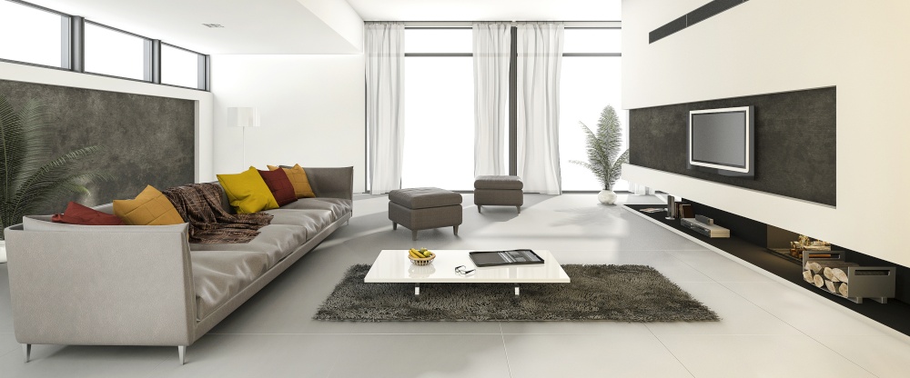 3d rendering beautiful clean modern living room with colorful sofa