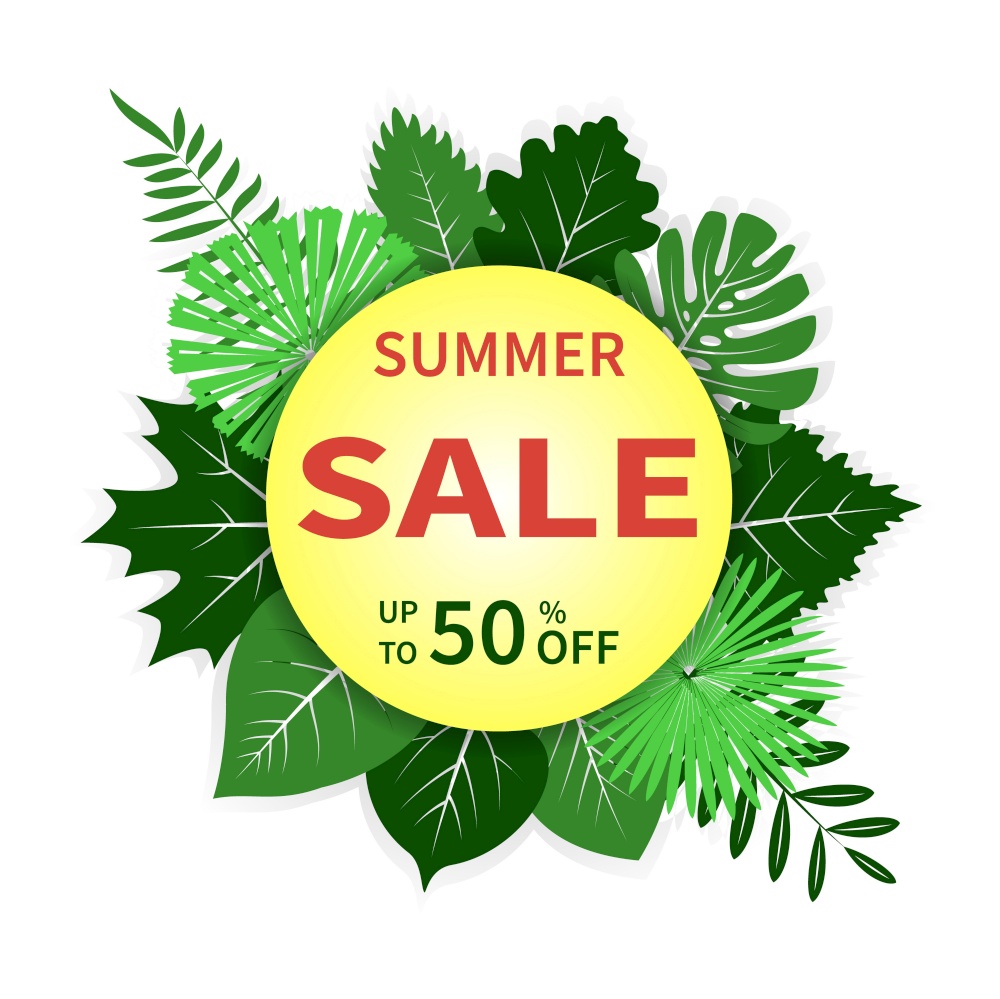 Modern design template summer sale on a white background. Dynamic business sale banners special offer, advertising marketing, commerce template with leaves end of season. Vector illustration set.