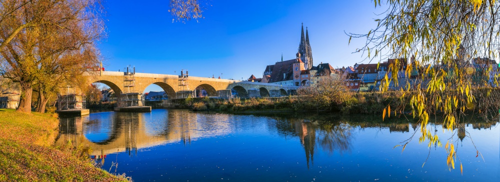 Wonderful Regensburg town - medieval city of Bavaria over Danube river. Landmarks of Germany. Germany travel - Bavaria, Regensburg town