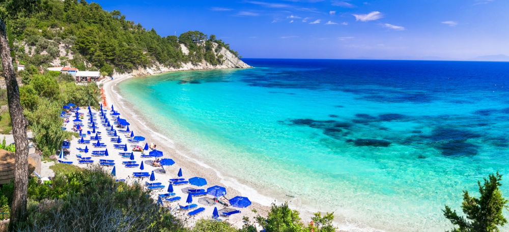 Best beaches of Greece with Blue flag  - Lemonakia with turquoise sea.  Samos island . beautiful beaches of Samos island. Greece