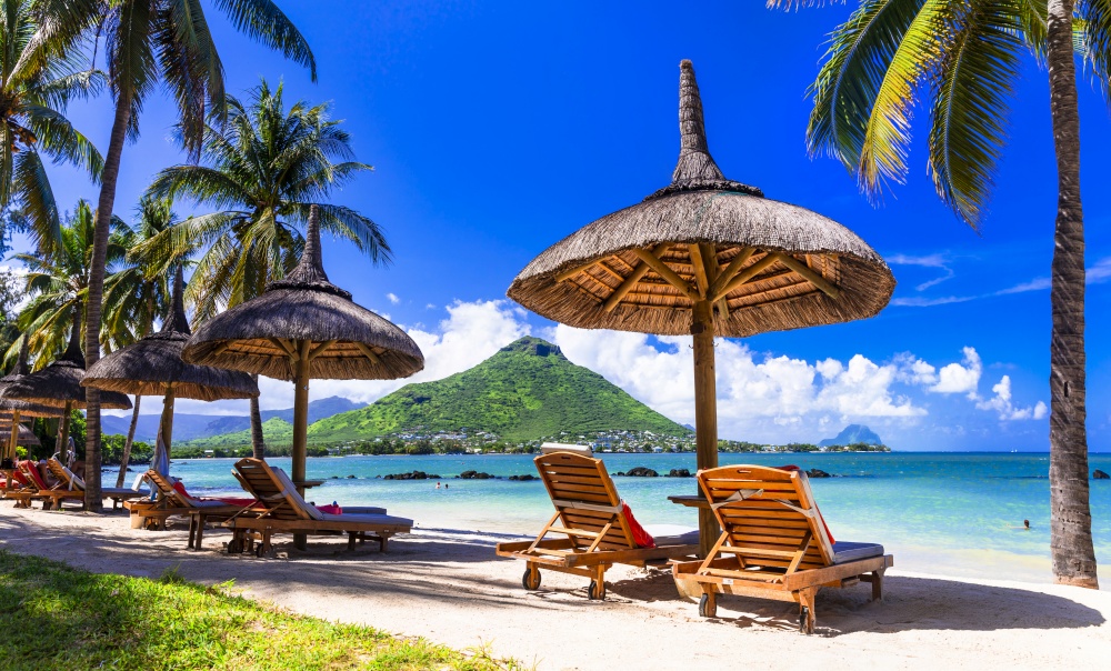 Relaxing holidays in tropical paradise. Mauritius island. Flic en Flac beach. Mauritius island .  Flic en Flac beach