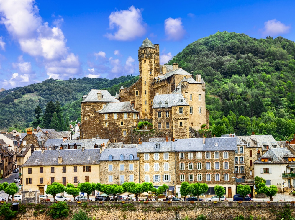 Estaing - one of the most beautiful villages of France. Aveyron department, Lot river. Estaing is considered as one of the most picturesque villages in France