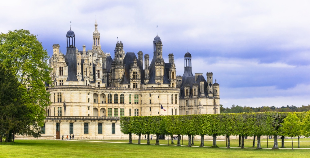 Chambord castle -  masterpiece of Renaissance architecture. Famous Loire valley castles in France. great castles of Loire valley Chambord - one of the most famous catles of France