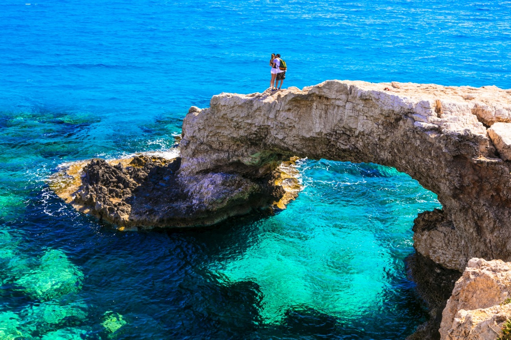 Cyprus island travel and nature landmarks.  Stone arch famous as Bridge of Lovers