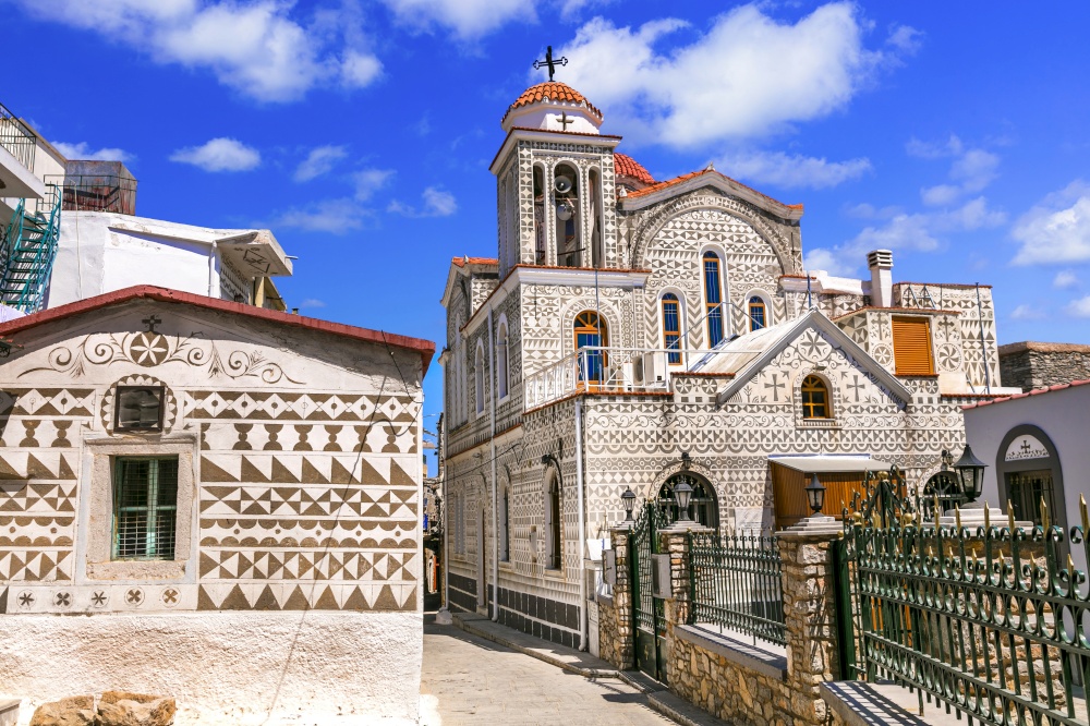 traditional villages of Greece - unique  beautiful Pyrgi in Chios island known as the "painted village"