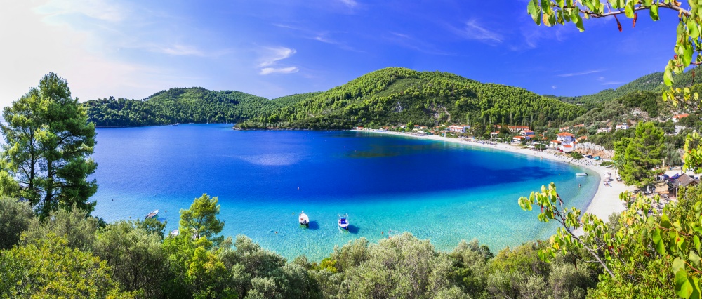 Best beaches of Skopelos island - Panormos bay. Sporades, Greece