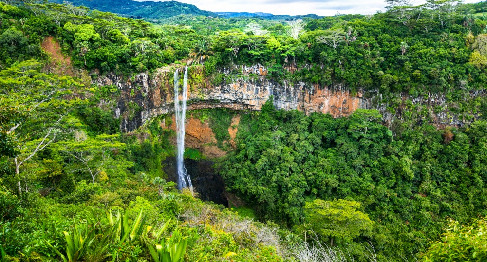 Chamarel national park of Mauritius. Waterfall