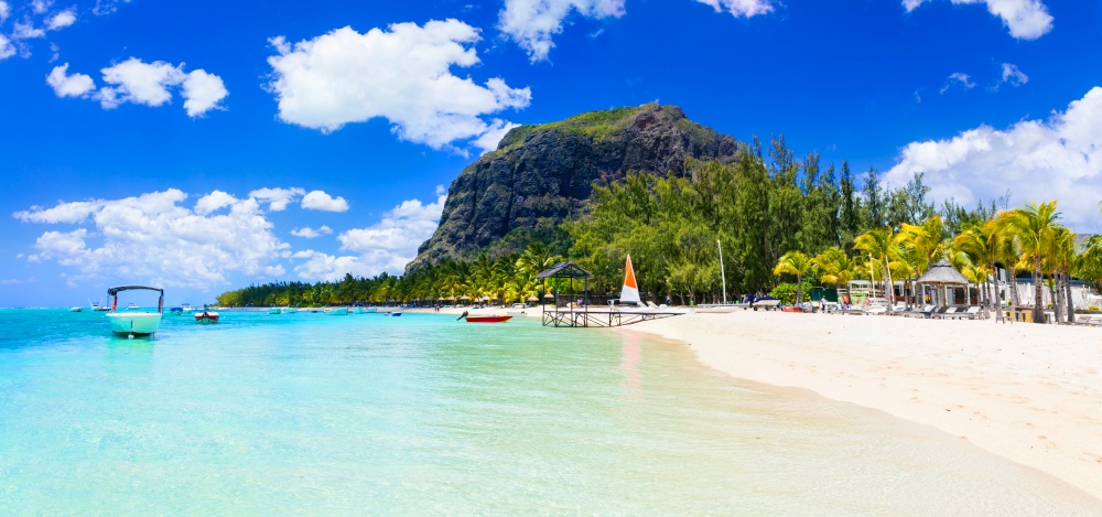 iconic scenery  of famous beach le Morne in Mauritius island