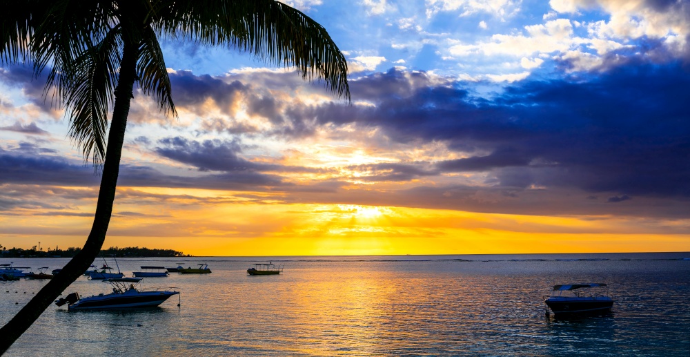 tropical sunset. Mauritius island, trou aux biches beach
