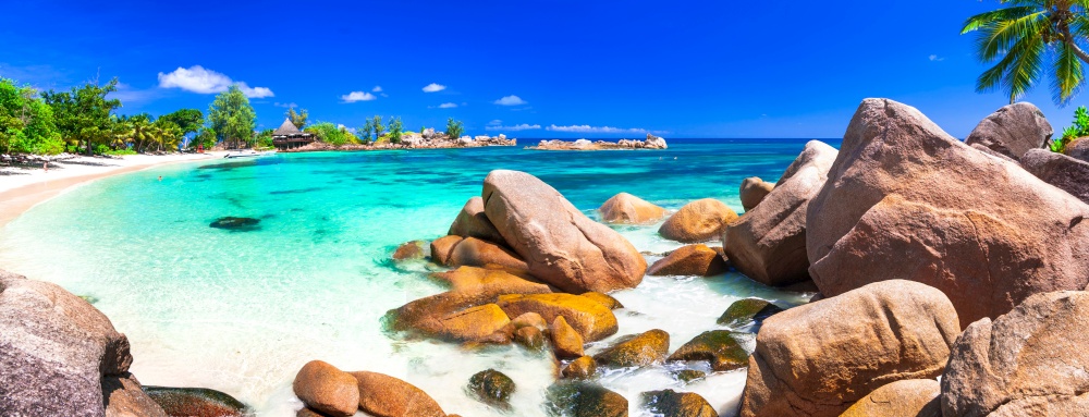 beautiful tropical beach  in Seychelles , Praslin island, famous with granite rocks