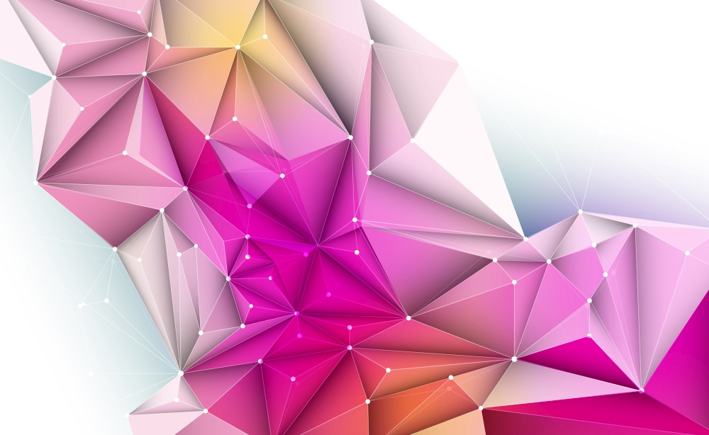 Vector 3D Illustration Geometric, Polygon, Line,Triangle pattern shape with molecule structure. Polygonal with blue purple, red background. Abstract science, futuristic, network connection concept