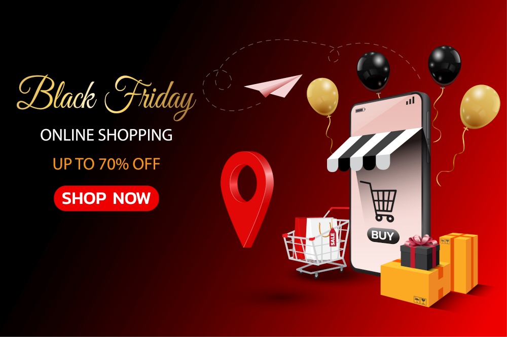 Black friday online shopping banner on mobile