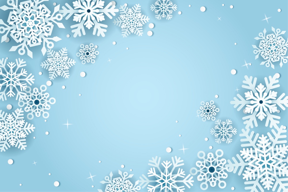 Snowflakes design for winter with place text space. Abstract papercut snowflakes background
