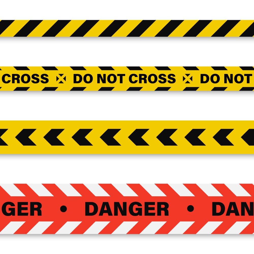 Yellow and red warning tapes on white background. Do not cross line vector