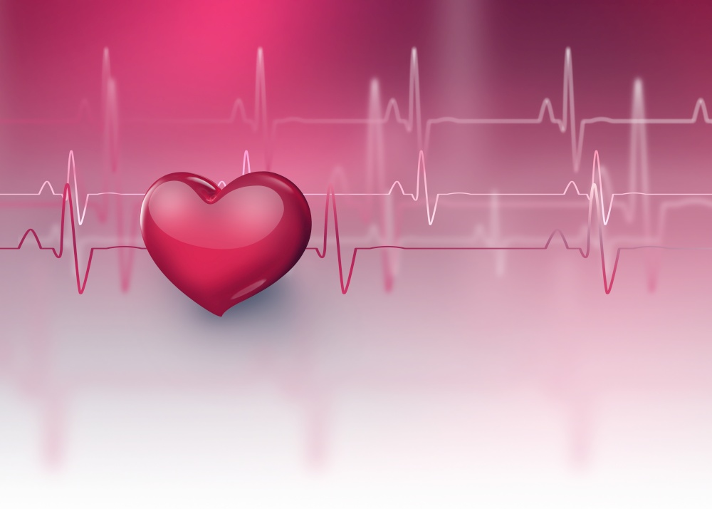 Medical background with red heart and pulse