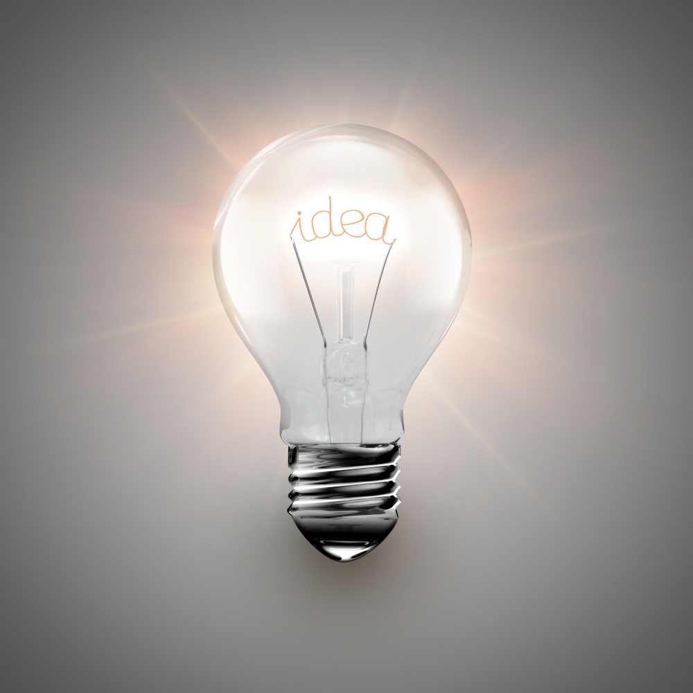 conceptual image of idea with a light bulb on light background