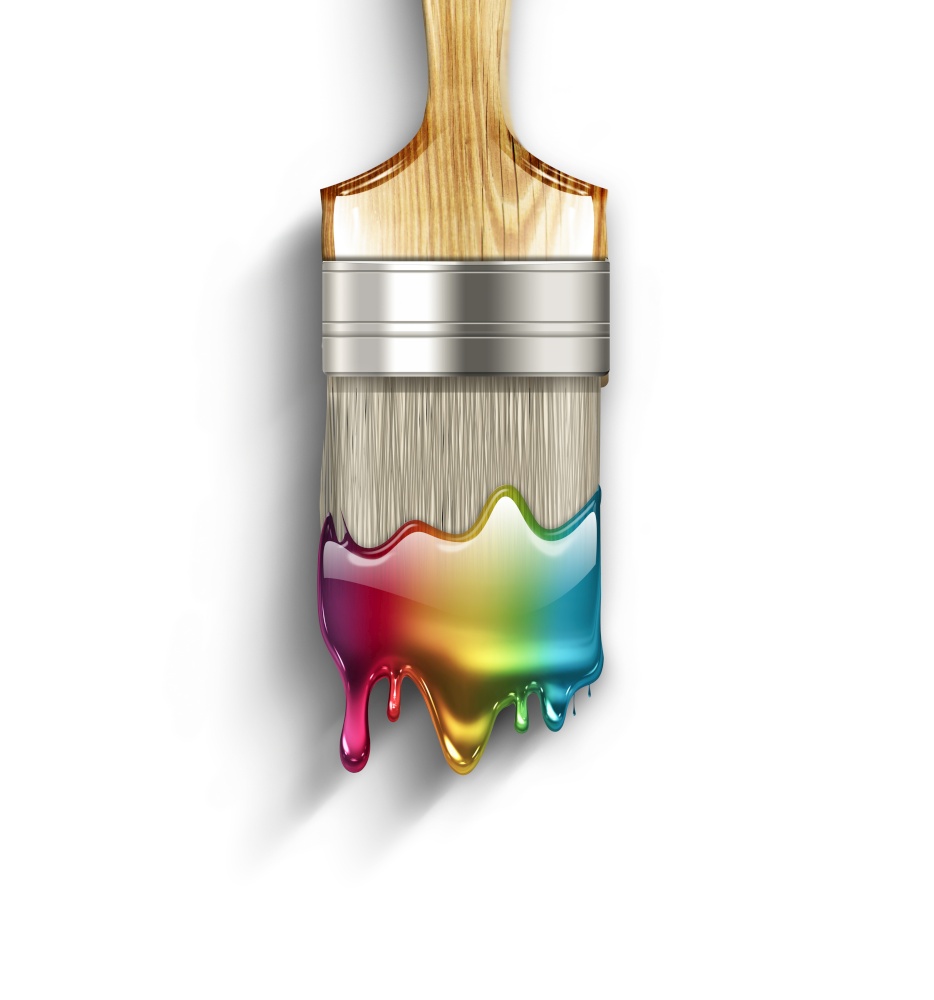 Brush with dripping colorful rainbow paint