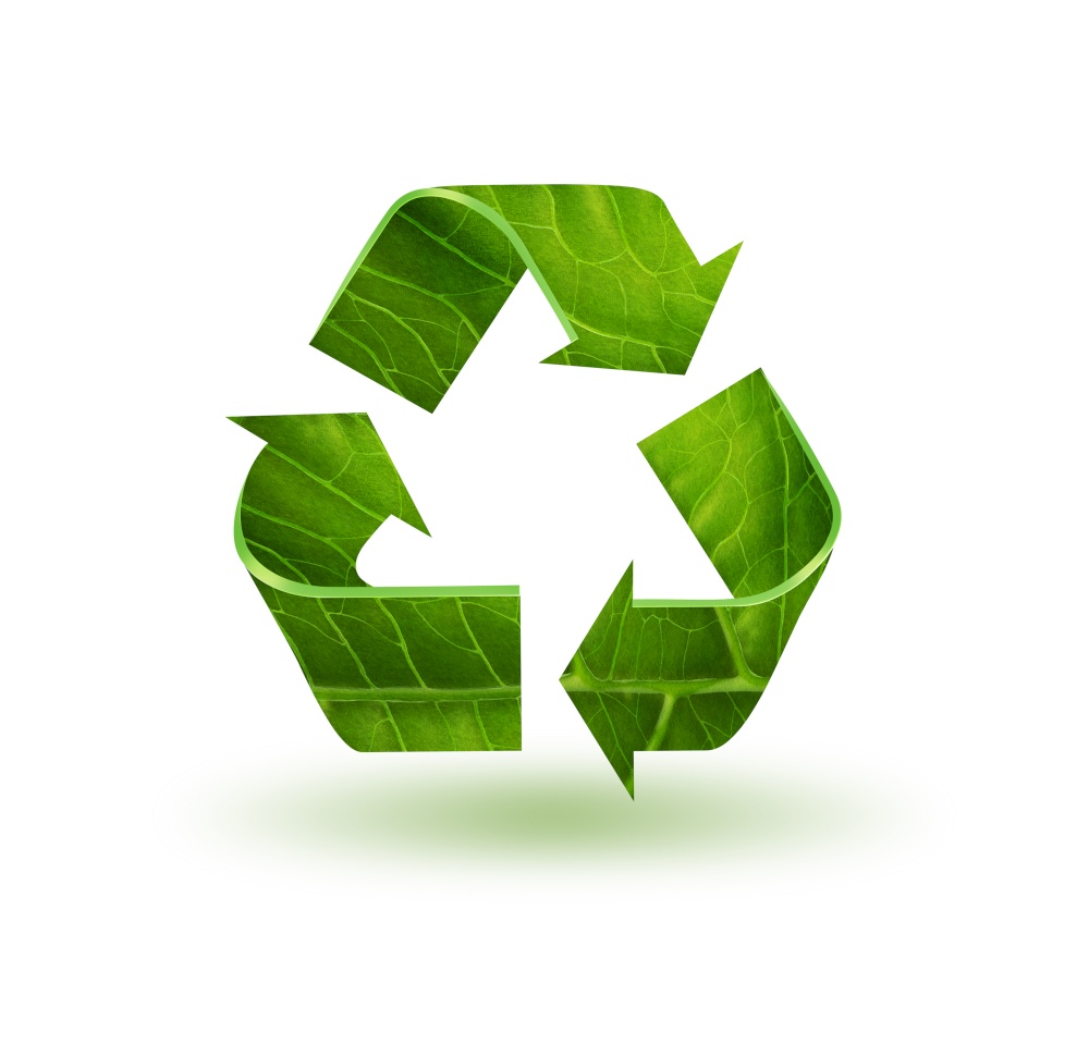 Recycle symbol with leaf texture