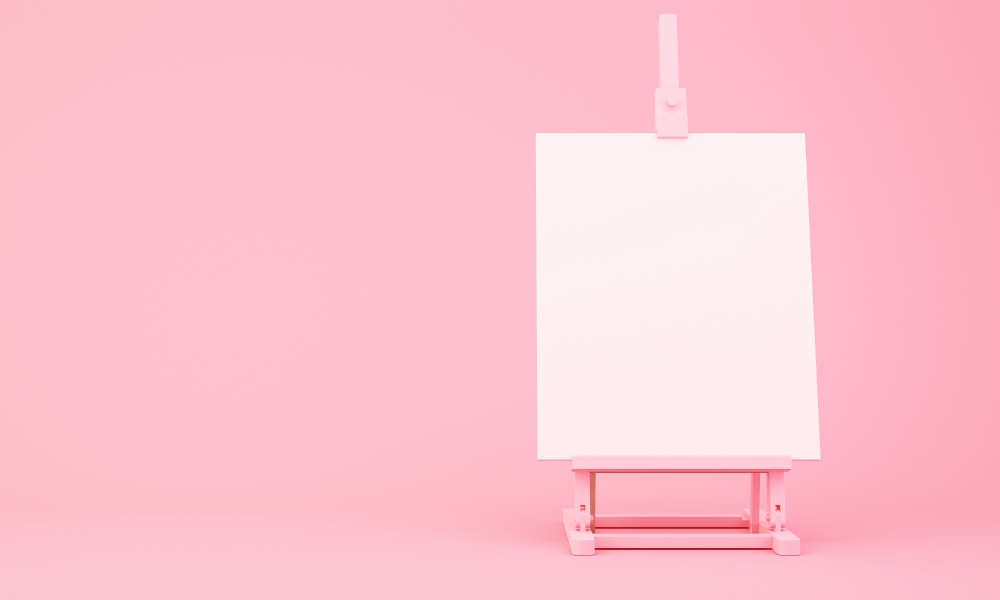 3d rendering of easel on pink background