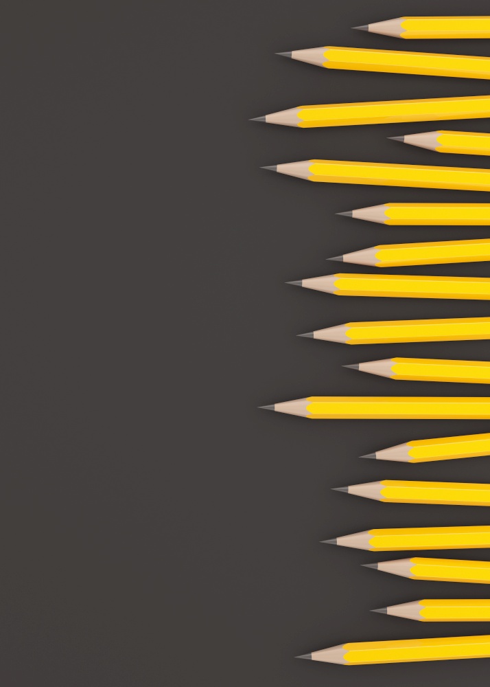 3d Rendering of yellow pencils on black background