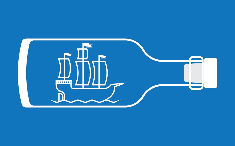sailing ship in the bottle, vector illustration. Ship in a bottle