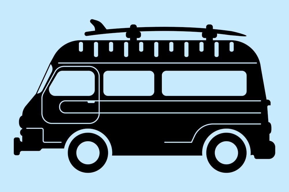 simple graphic of a food truck. background. surf bus silhouette