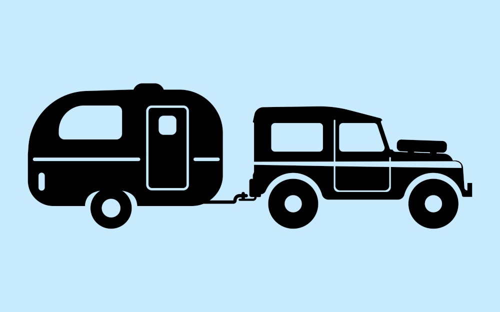 camping car pulling trailer. silhouettes, vector, illustration. Silhouette camping car
