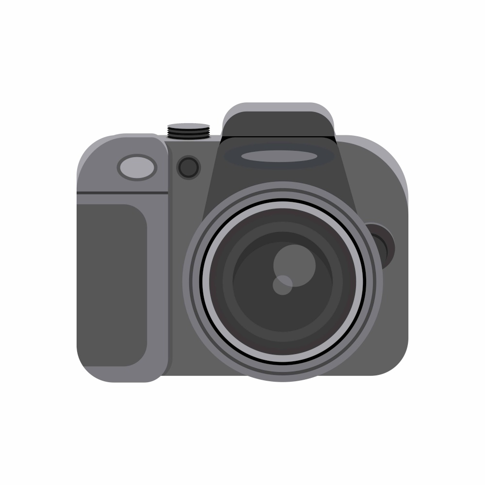 Elegant photo camera on white background, modern black single-lens reflex camera. photo camera isolated on white