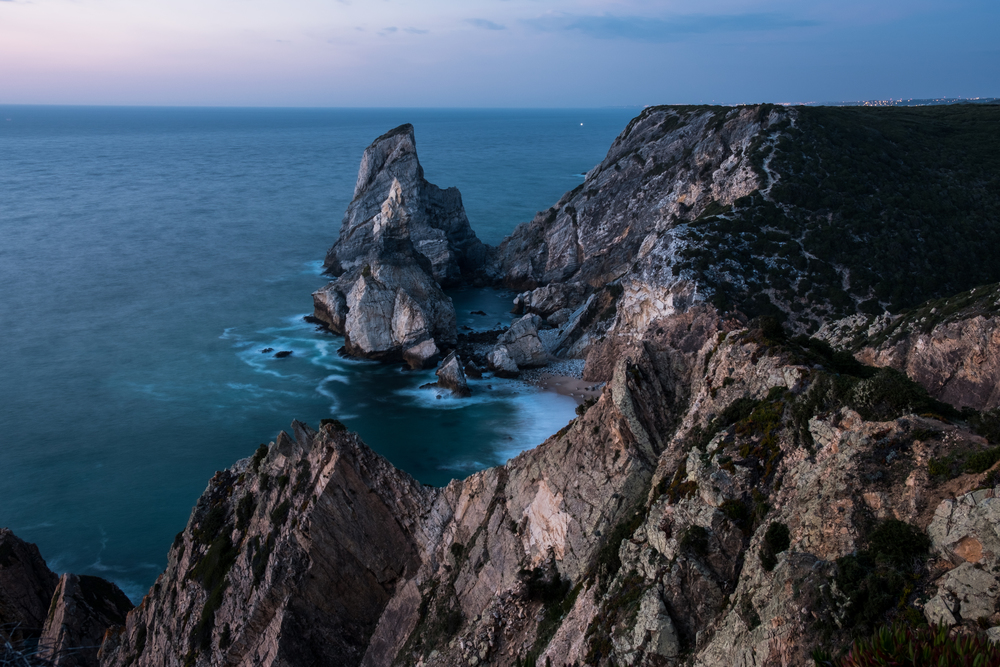 Rocky coastline of Atlantic ocean panorama view, Portugal