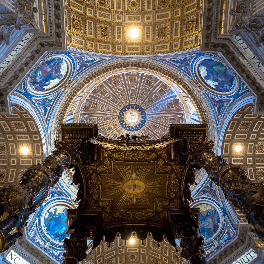 ROME, VATICAN STATE - August 24, 2018: interior of Saint Peter Basilica with cupola detail