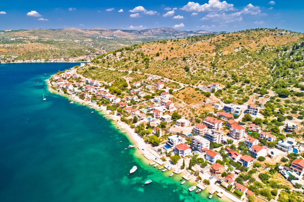 Zatoglav village near Rogoznica idyllic coastline aerial view, Dalmatia region of Croatia