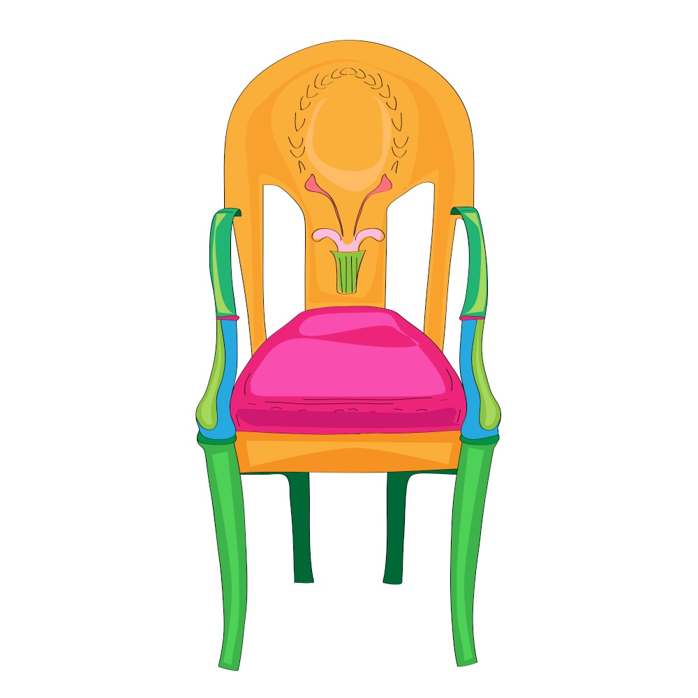 Hand drawn doodle illustration of a postmodern multicolored classical revival chair, object isolated on white, Directoire hystorical furniture style
