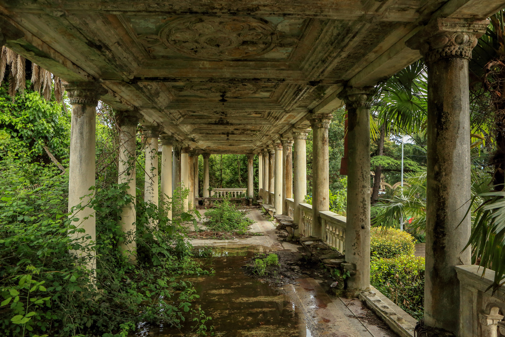 Old overgrown railway station in Abkhazia.