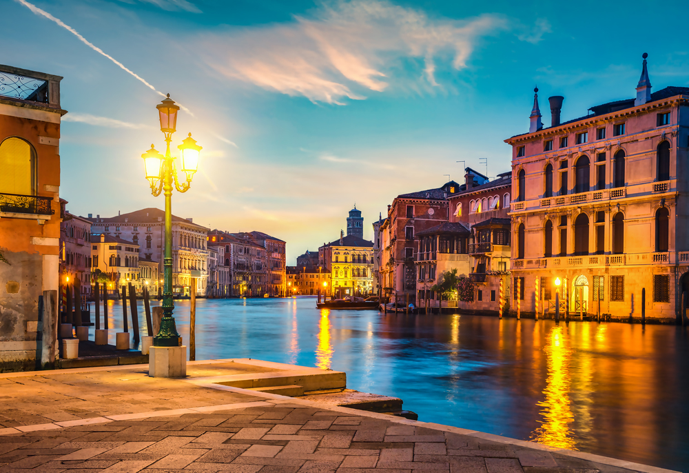 Grand Canal in sunset time, Venice, Italy. Grand Canal in sunset
