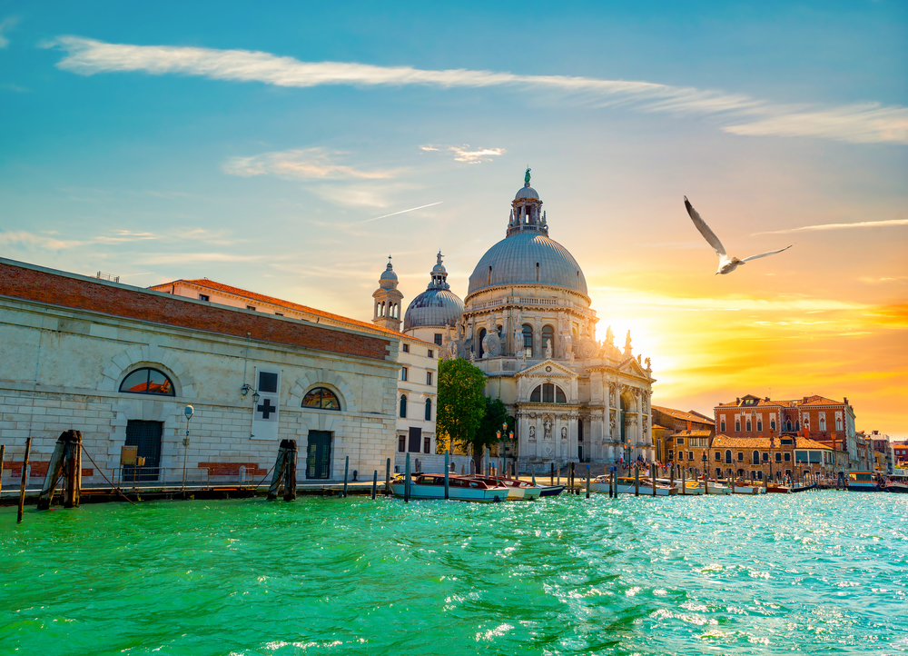 Beautiful sunset over the Grand Canal in Venice. Sunset over the Grand Canal