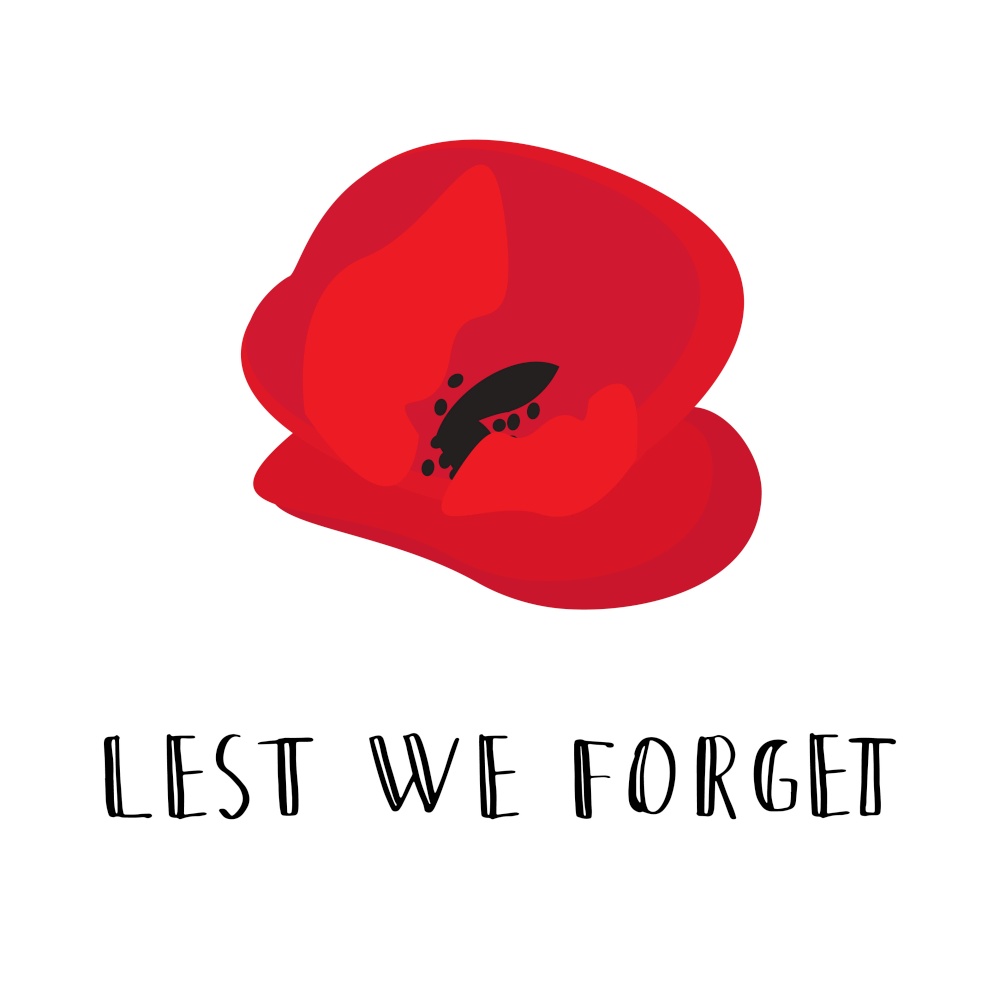 ANZAC DAY. Australia New Zealand Army Corps. Red poppy flowers and lettering text isolated on white background. ANZAC DAY. Australia New Zealand Army Corps
