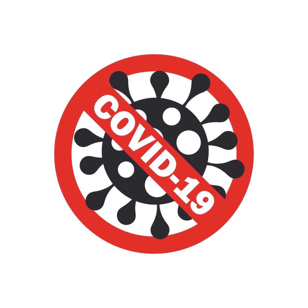 2019-nCoV Novel Coronavirus Bacteria on white background. Corona virus Icon with Red Prohibit Sign. Stop Covid-19 Concepts. Isolated Vector Symbol