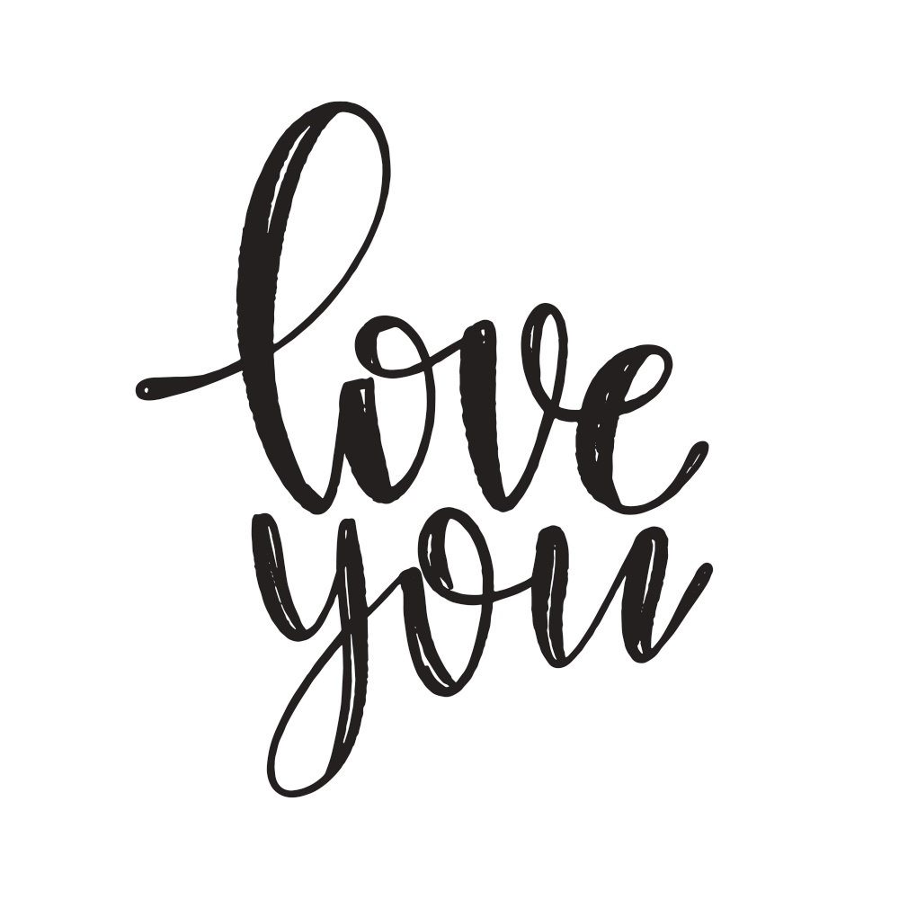 Love You, black hand written lettering quote on white. Romantic calligraphy phrase. vector illustration for valentines day. Love You, hand written lettering. Romantic calligraphy