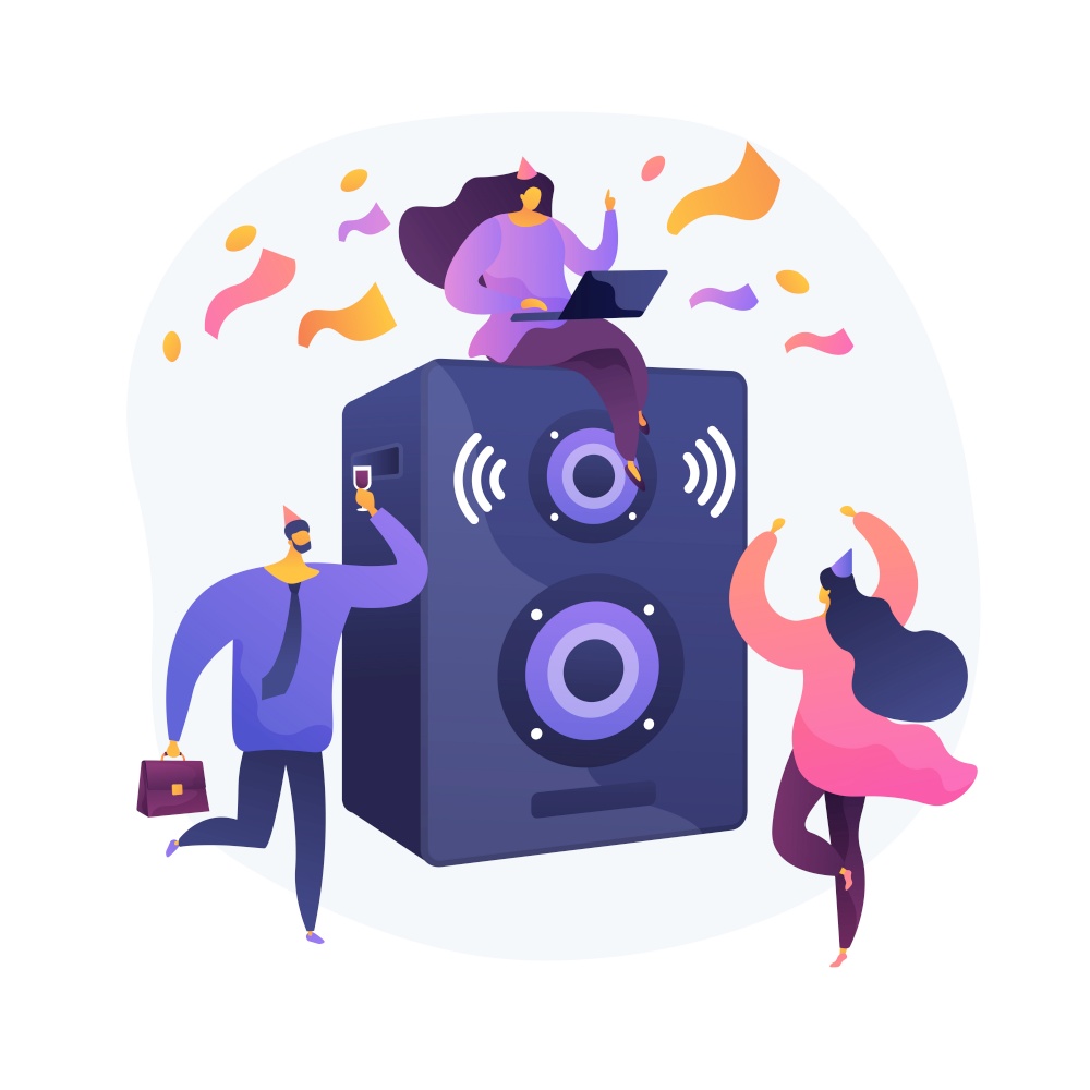 Corporate event. Party for employees and business partners. People dancing, drinking and having fun. Event management, entertainment, celebration. Vector isolated concept metaphor illustration. Corporate event vector concept metaphor