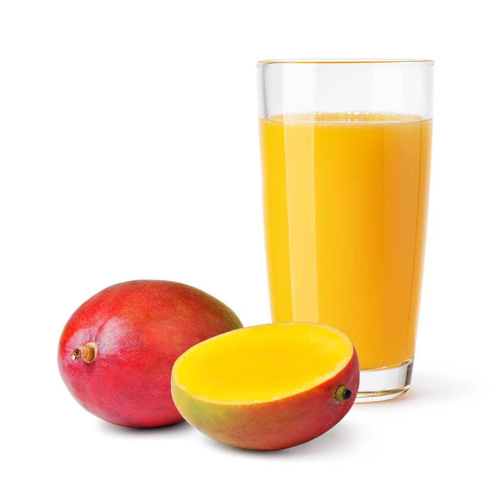 glass of mango juice isolated on a white background. glass of mango juice