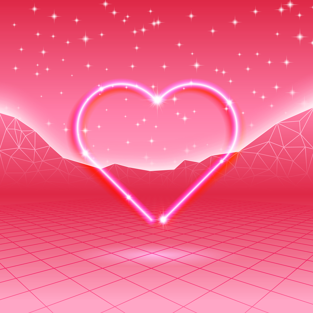 80s styled retro futuristic card with neon heart