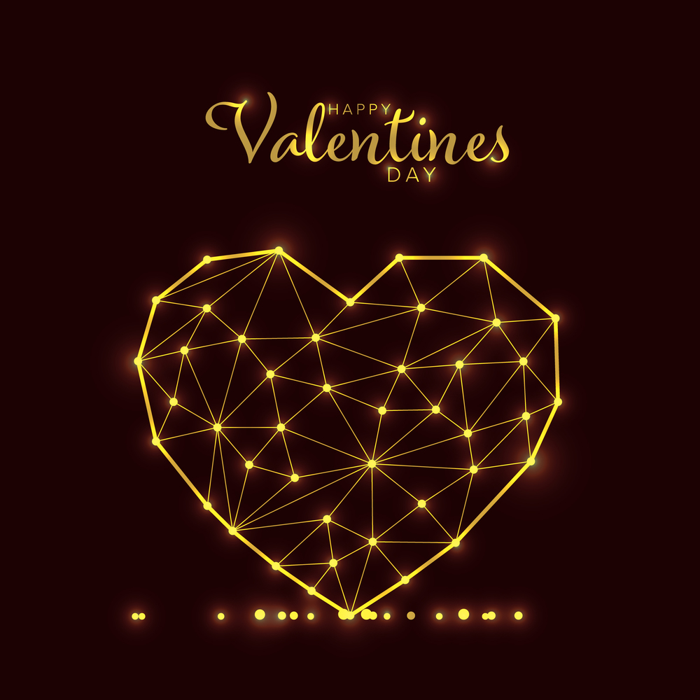 Modern valentines or wedding card template with heart made from triangles and lights